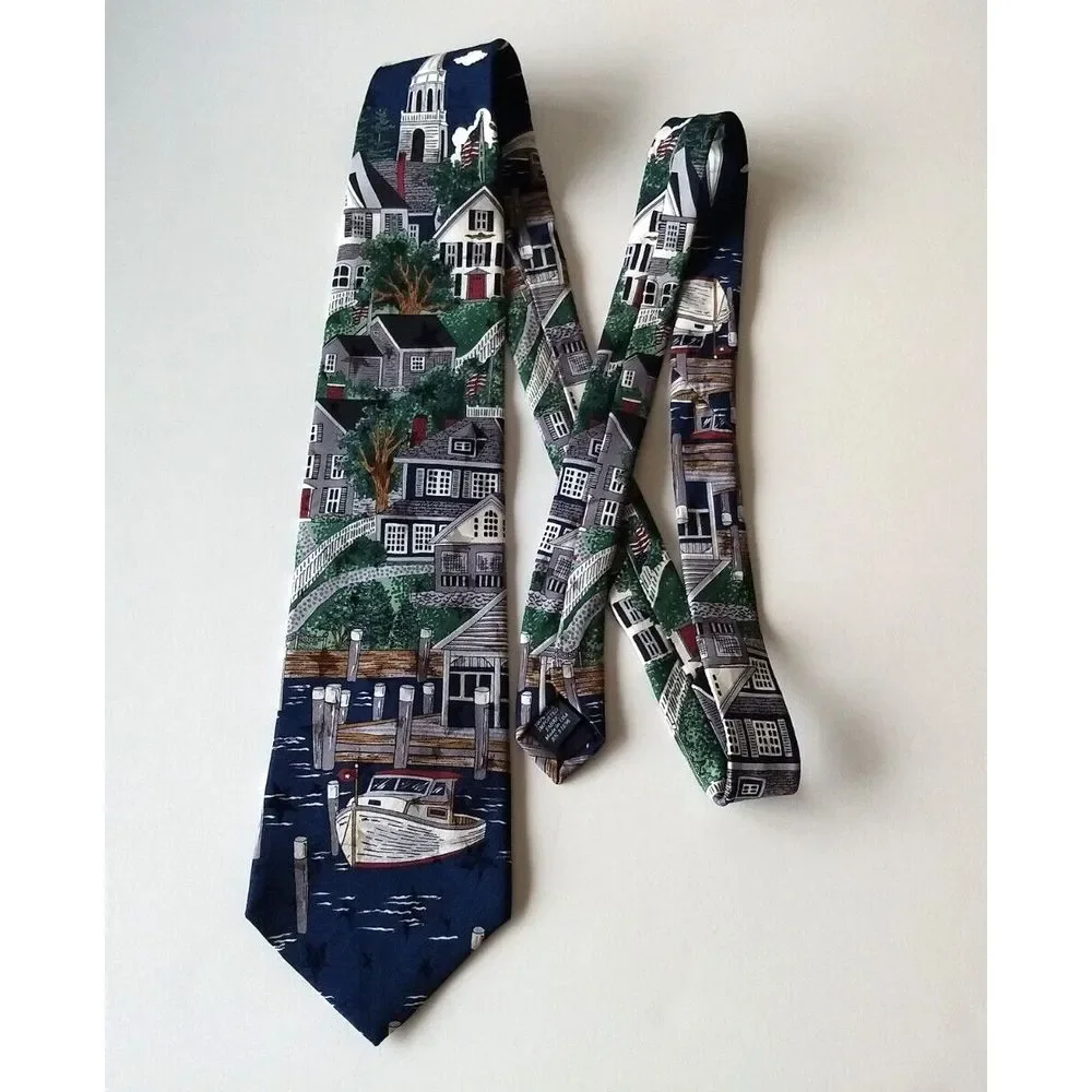 TANGO MAX RAAB Mens Neck Tie 100% Silk Americana Series New England Village Boat